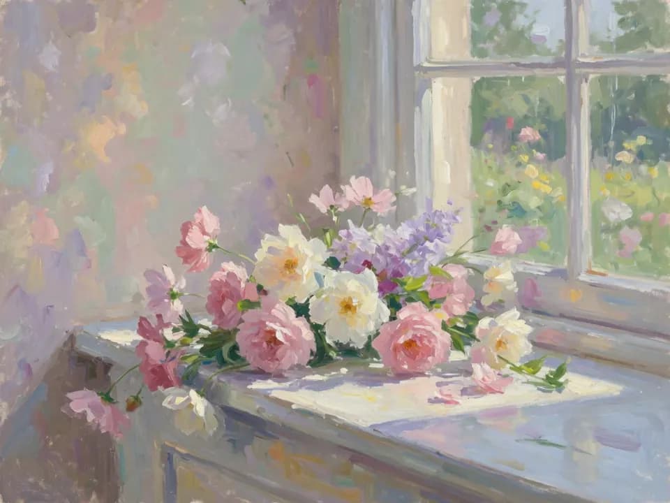 Window of flowers painting