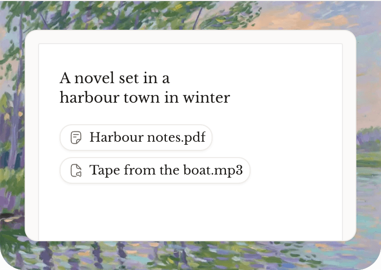 Book prompt for a harbour town novel, with harbour notes and a boat tape
