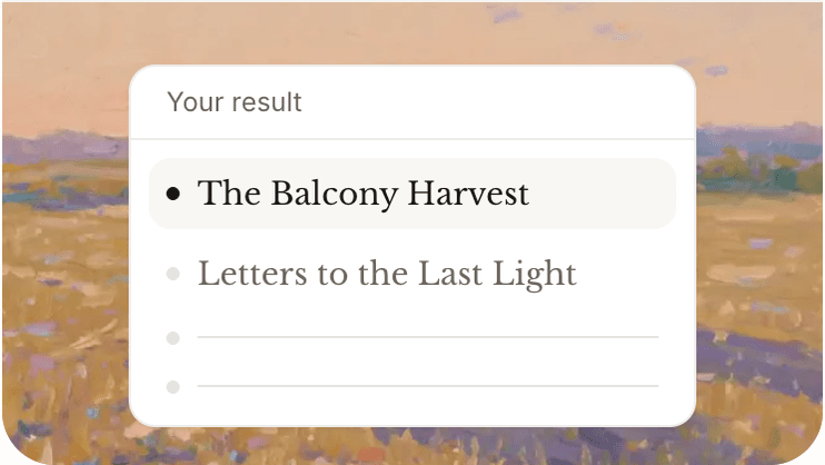 Title options with The Balcony Harvest selected