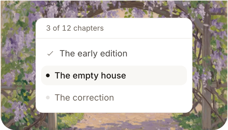 Chapter list with The empty house being written